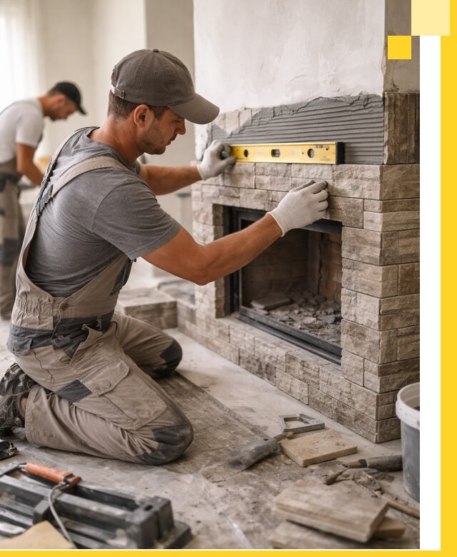 Облицовка каминов в Миассе, монтаж и отделка натуральным камнем