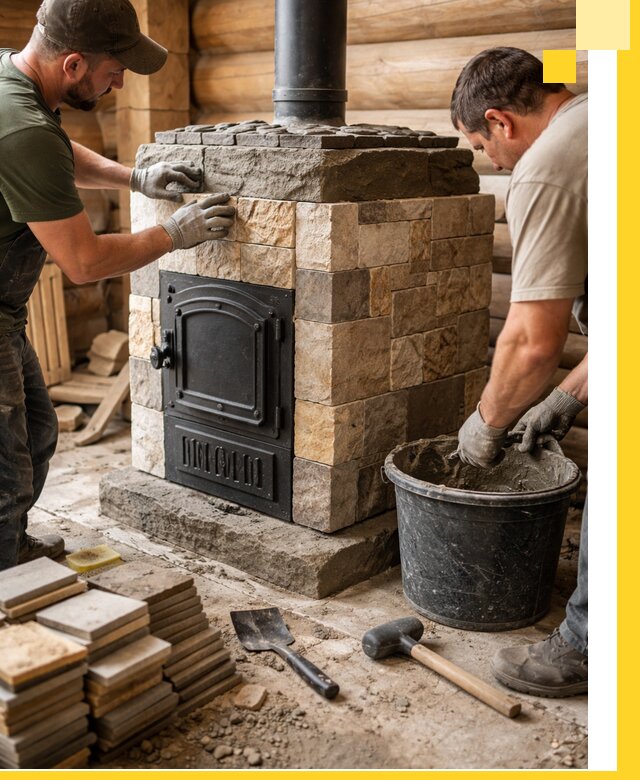 Облицовка банной печи под ключ в Миассе: камень и плитка