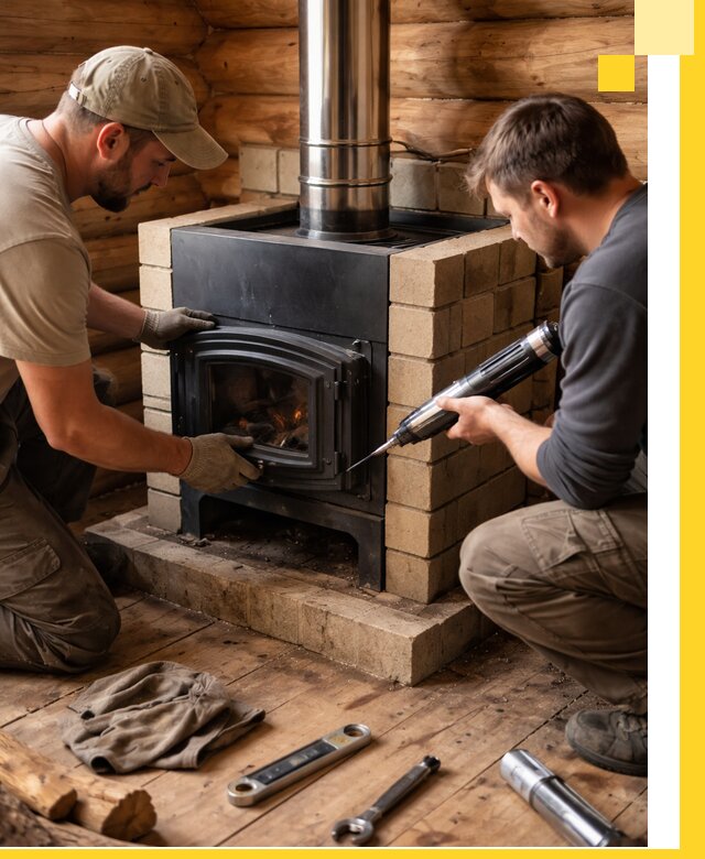 Монтаж и установка печи в бане под ключ с гарантией в Миассе