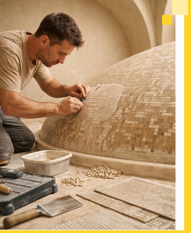 Профессиональная укладка мозаики для хамама под ключ в Миассе