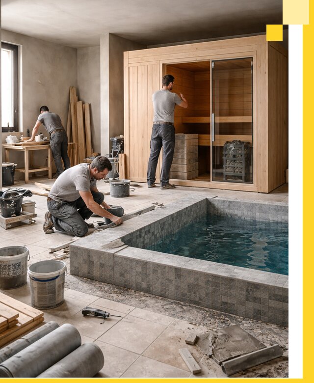 SPA зоны под ключ с бассейном сауной и печью в Миассе